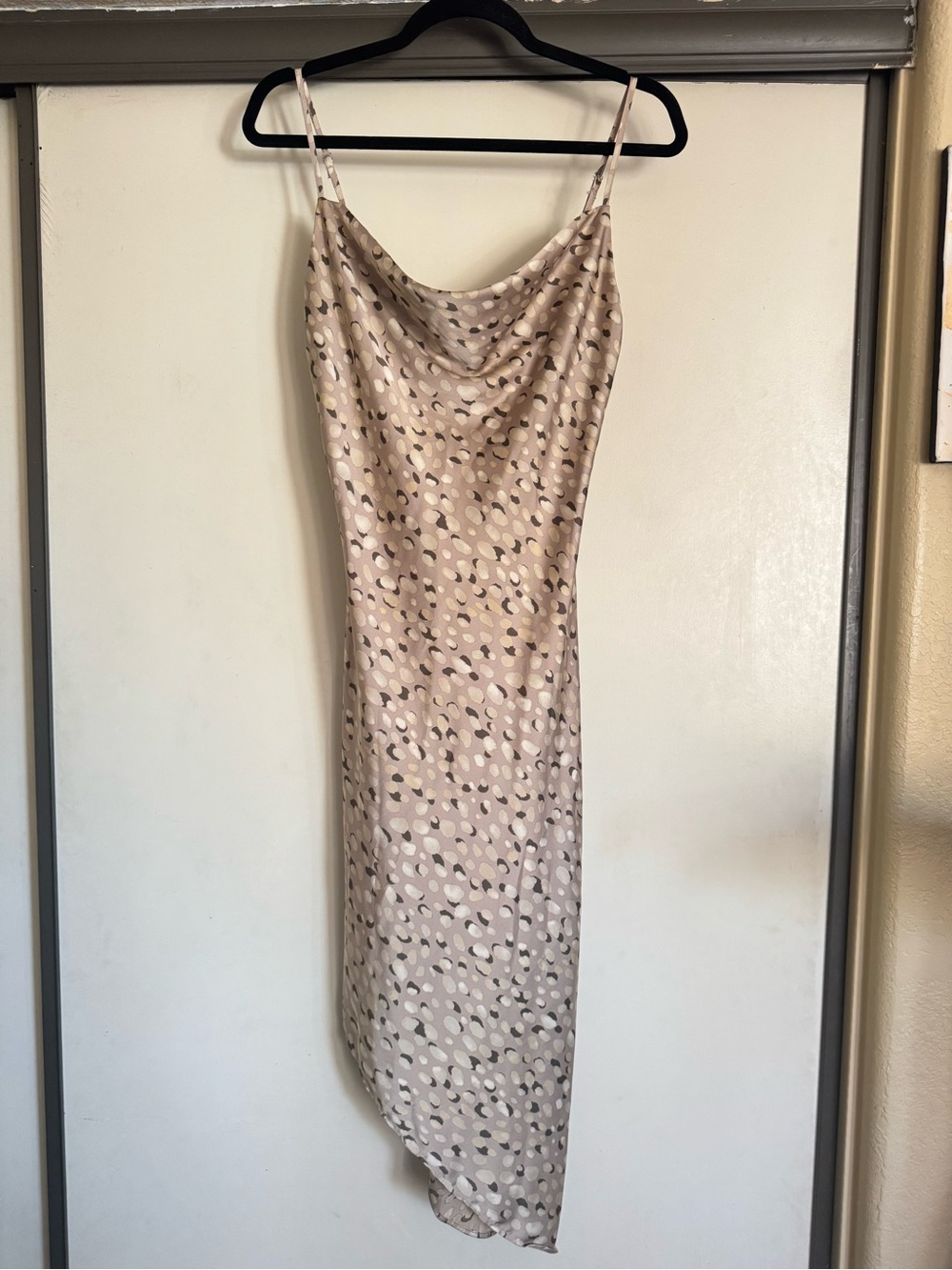 Forever 21 Beige Dot-Print Cowl Midi Slip Dress
